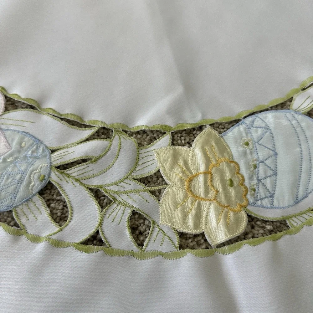 Domestications Easter Cutwork Embroidered Pastel Tablecloth Square Satin 34